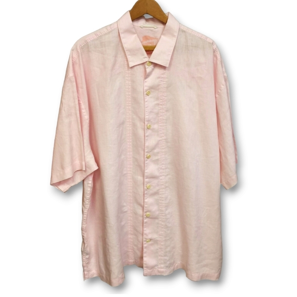 TOMMY BAHAMA Short Sleeve 100% Linen Shirt Beachy Bowling Style Pink Men's XXL - Picture 1 of 9